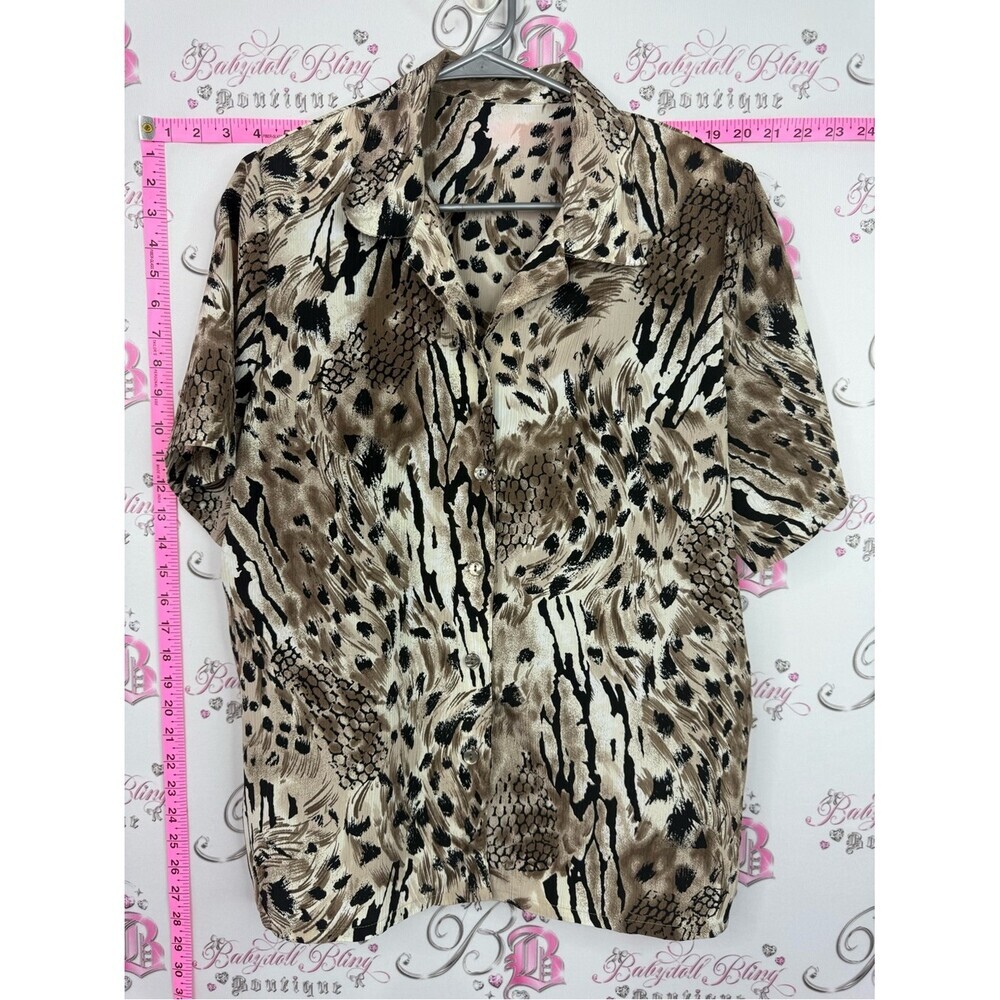 Animal Print shirt Button-Up Shirt in Beige, Brown & Black